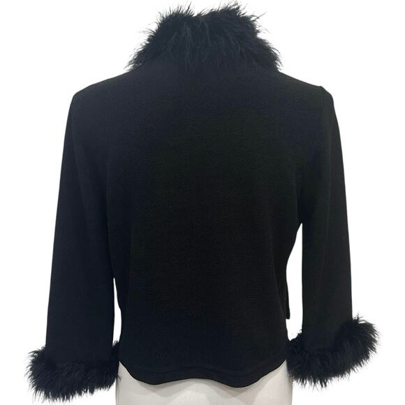 VTG 90s Marian & Maral Black Feather Trim Cropped Evening Cardigan Glam Small - Picture 2 of 8